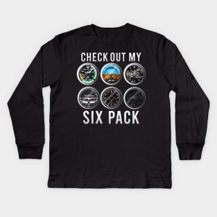 Funny Check Out My Six Pack Airplane Pilot Kids Long Sleeve T-Shirt